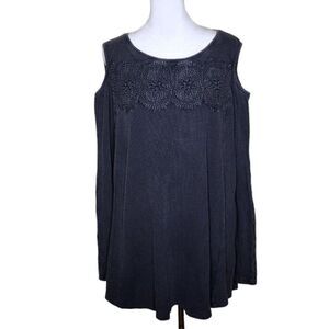 Soft Surroundings Cutout Shoulder Thermal Tunic Top Shirt Womens S Gray Waffle K